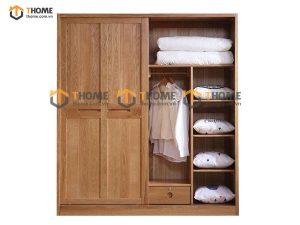 Tủ áo gỗ sồi tự nhiên 2 cánh lùa chữ thập TA-16SM