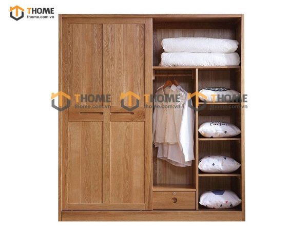 Tủ áo gỗ sồi tự nhiên 2 cánh lùa chữ thập TA-16SM