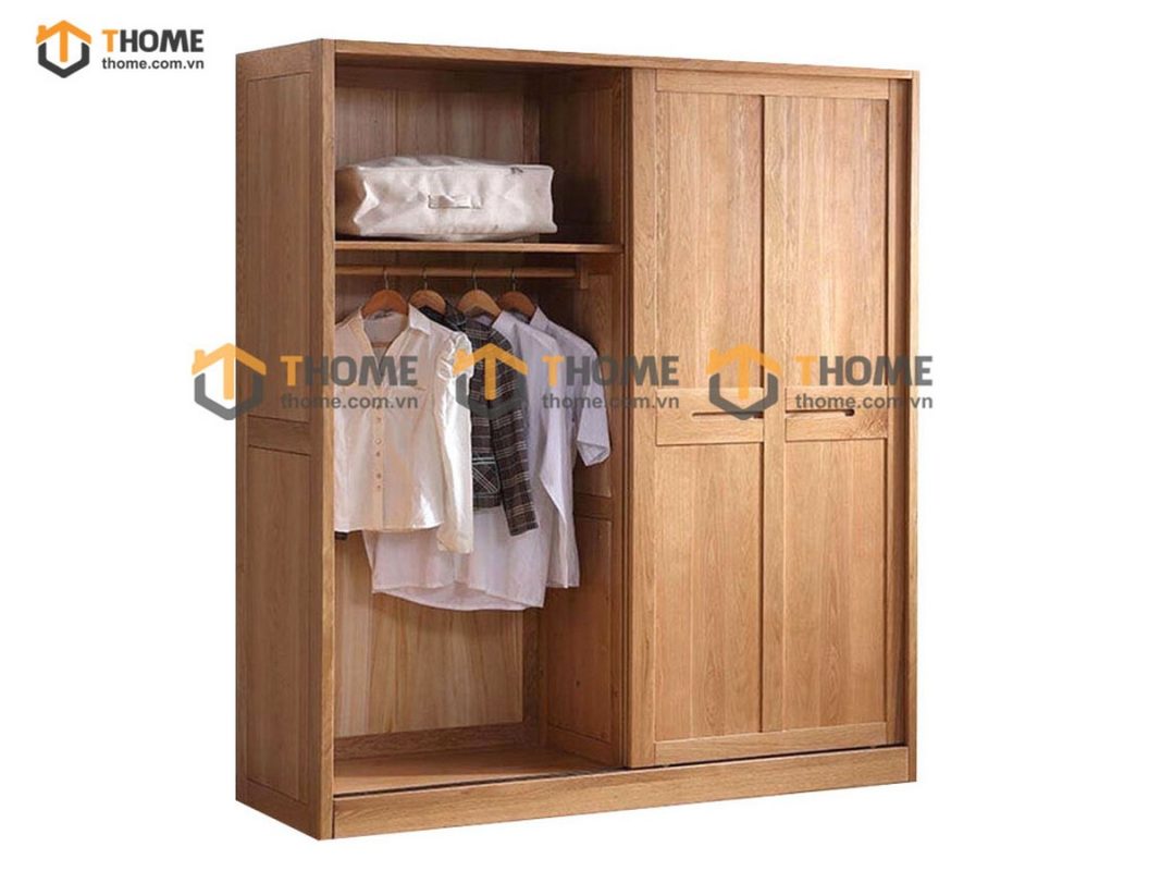 Tủ áo gỗ sồi tự nhiên 2 cánh lùa chữ thập TA-16SM
