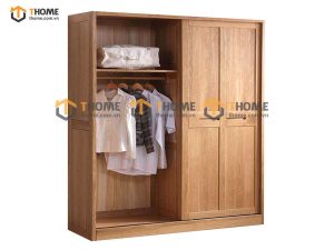 Tủ áo gỗ sồi tự nhiên 2 cánh lùa chữ thập TA-16SM