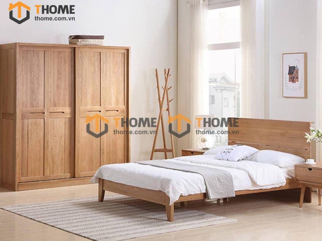Tủ áo gỗ sồi tự nhiên 2 cánh lùa chữ thập TA-16SM