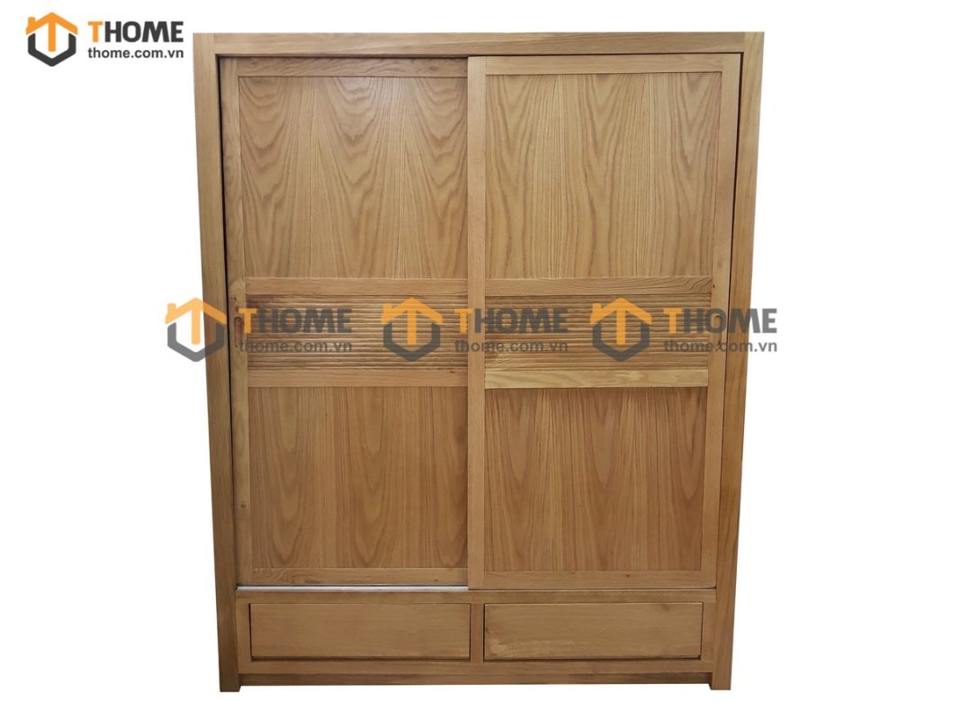 Tủ áo gỗ sồi tự nhiên 2 cánh lùa sọc ngang TA-17SM