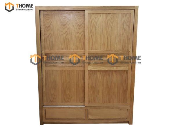 Tủ áo gỗ sồi tự nhiên 2 cánh lùa sọc ngang TA-17SM