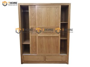 Tủ áo gỗ sồi tự nhiên 2 cánh lùa sọc ngang TA-17SM