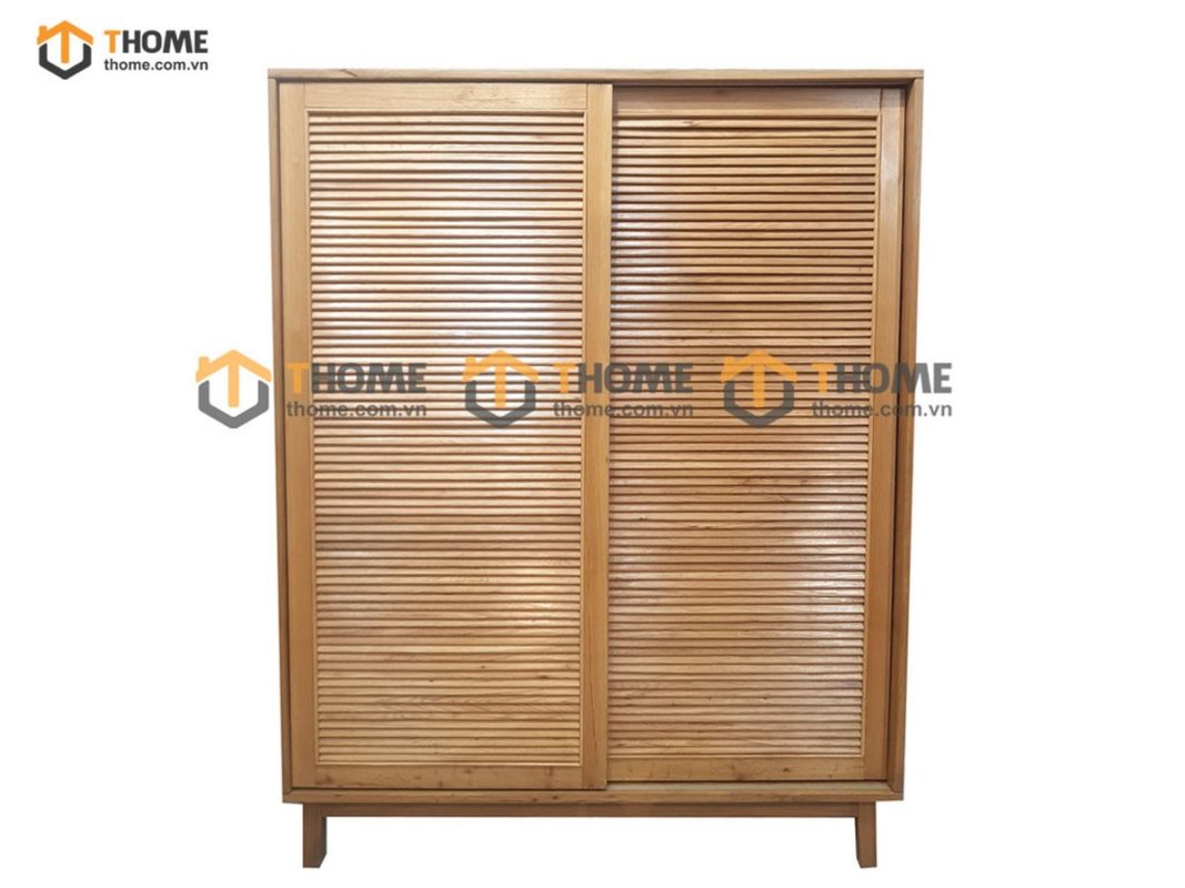 Tủ áo gỗ sồi tự nhiên 2 cánh lùa lá sách TA-41SM
