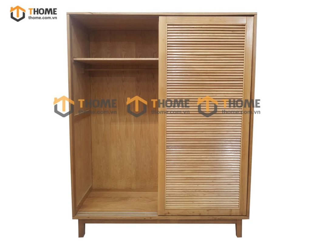 Tủ áo gỗ sồi tự nhiên 2 cánh lùa lá sách TA-41SM