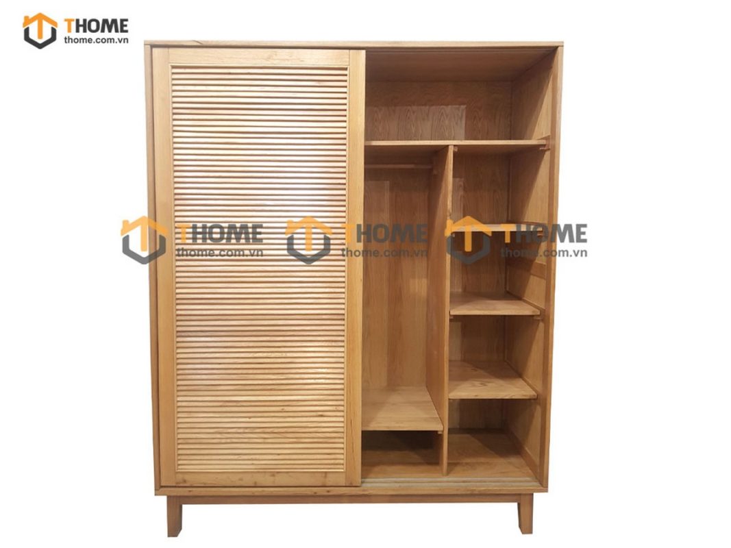 Tủ áo gỗ sồi tự nhiên 2 cánh lùa lá sách TA-41SM