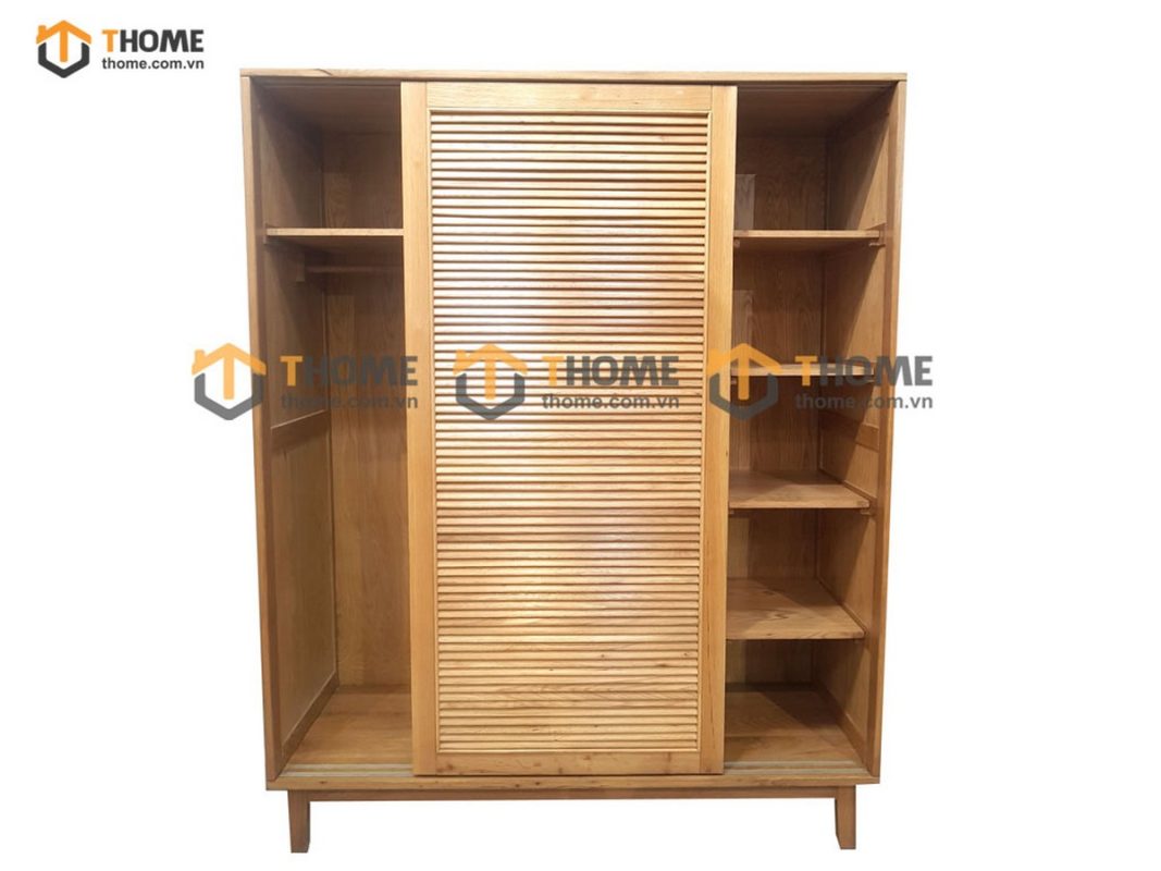 Tủ áo gỗ sồi tự nhiên 2 cánh lùa lá sách TA-41SM
