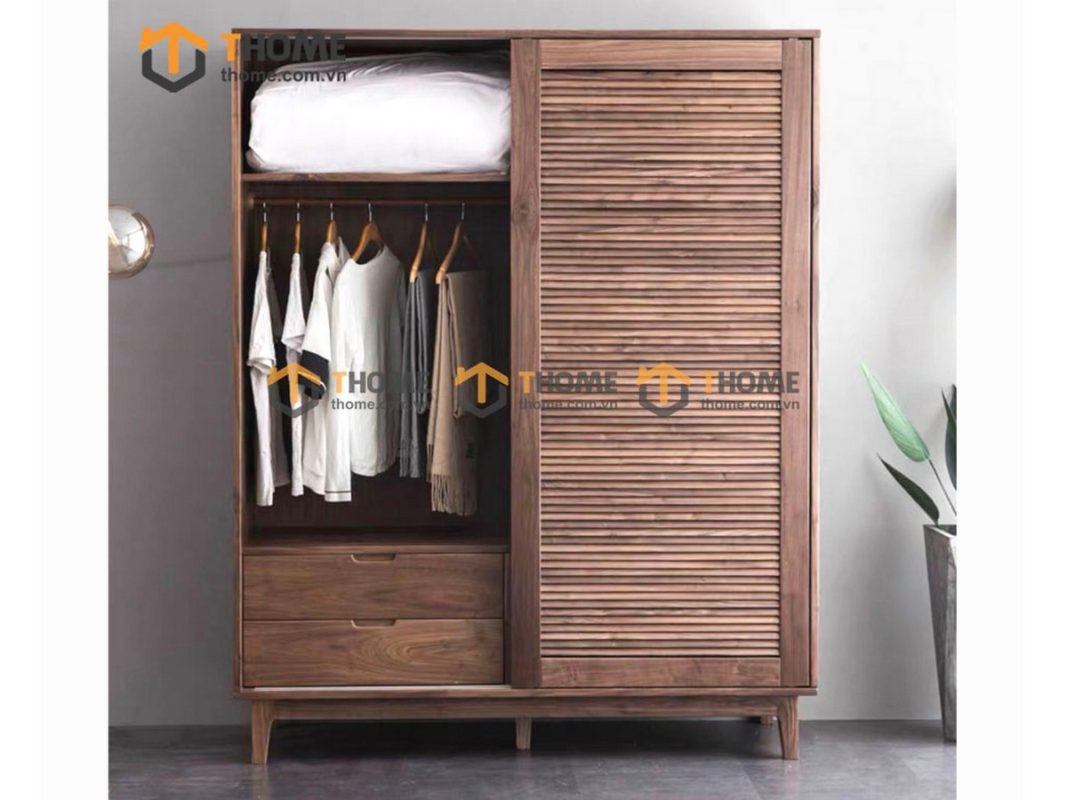 Tủ áo gỗ sồi tự nhiên 2 cánh lùa Nova màu tự nhiên TA-01SN