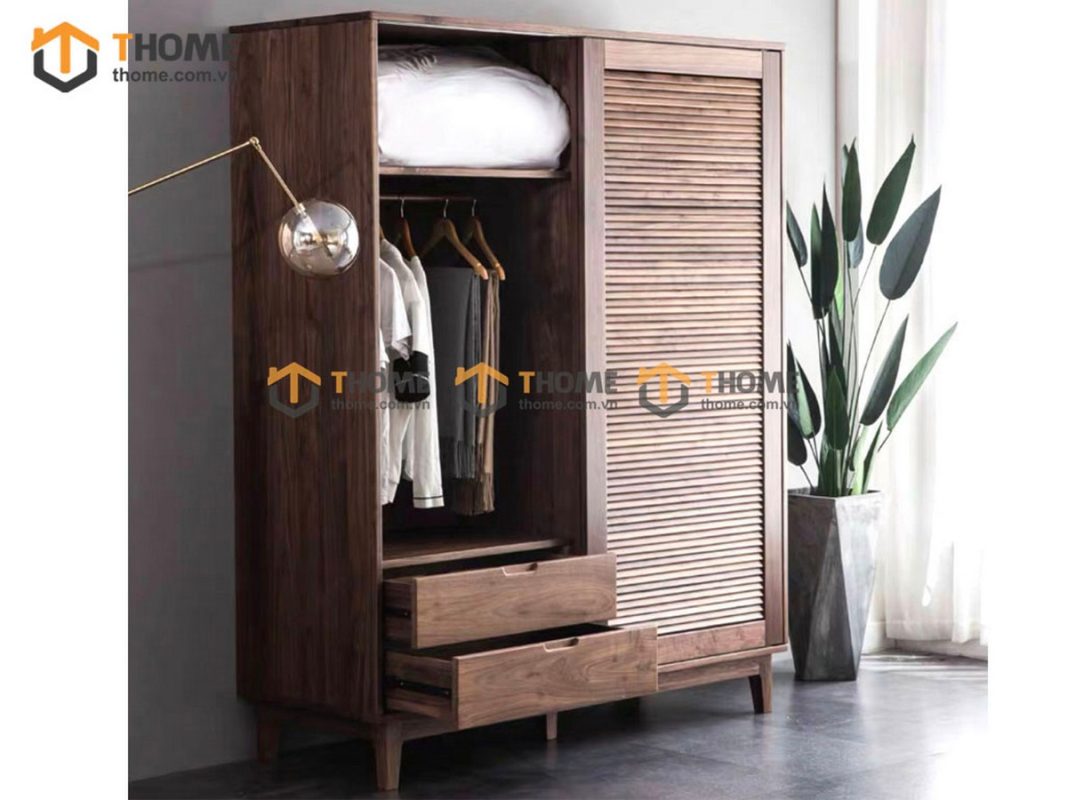 Tủ áo gỗ sồi tự nhiên 2 cánh lùa Nova màu tự nhiên TA-01SN