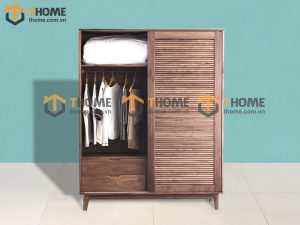 Tủ áo gỗ sồi tự nhiên 2 cánh lùa Nova màu óc chó TA-02SN