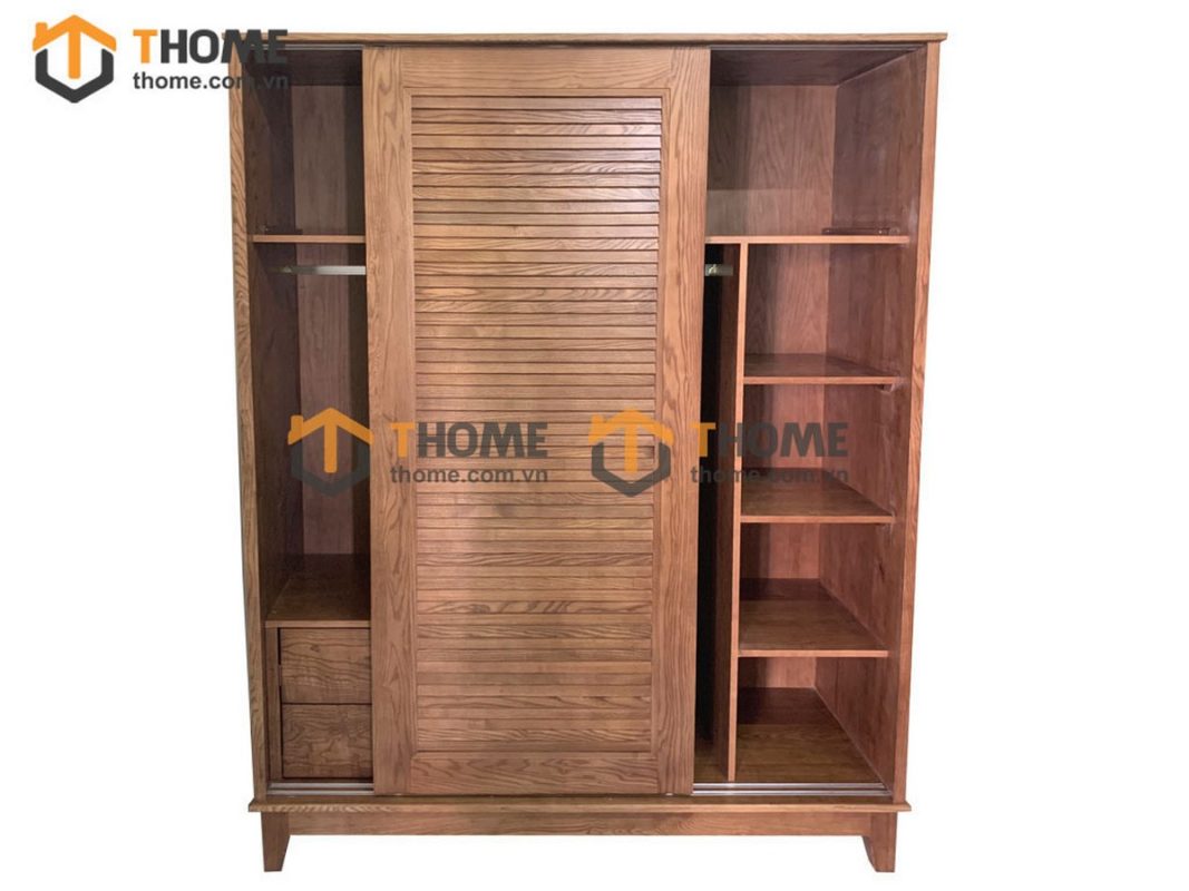 Tủ áo gỗ sồi tự nhiên 2 cánh lùa Nova màu óc chó TA-02SN