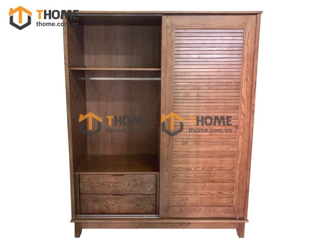 Tủ áo gỗ sồi tự nhiên 2 cánh lùa Nova màu óc chó TA-02SN
