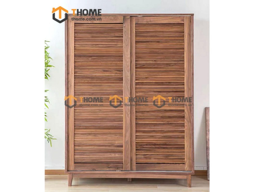Tủ áo gỗ sồi tự nhiên 2 cánh lùa Nova màu óc chó TA-02SN