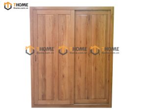 Tủ áo gỗ sồi tự nhiên 2 cánh lùa sọc đứng TA-18SM