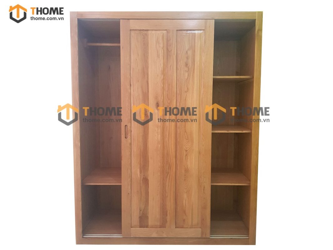 Tủ áo gỗ sồi tự nhiên 2 cánh lùa sọc đứng TA-18SM