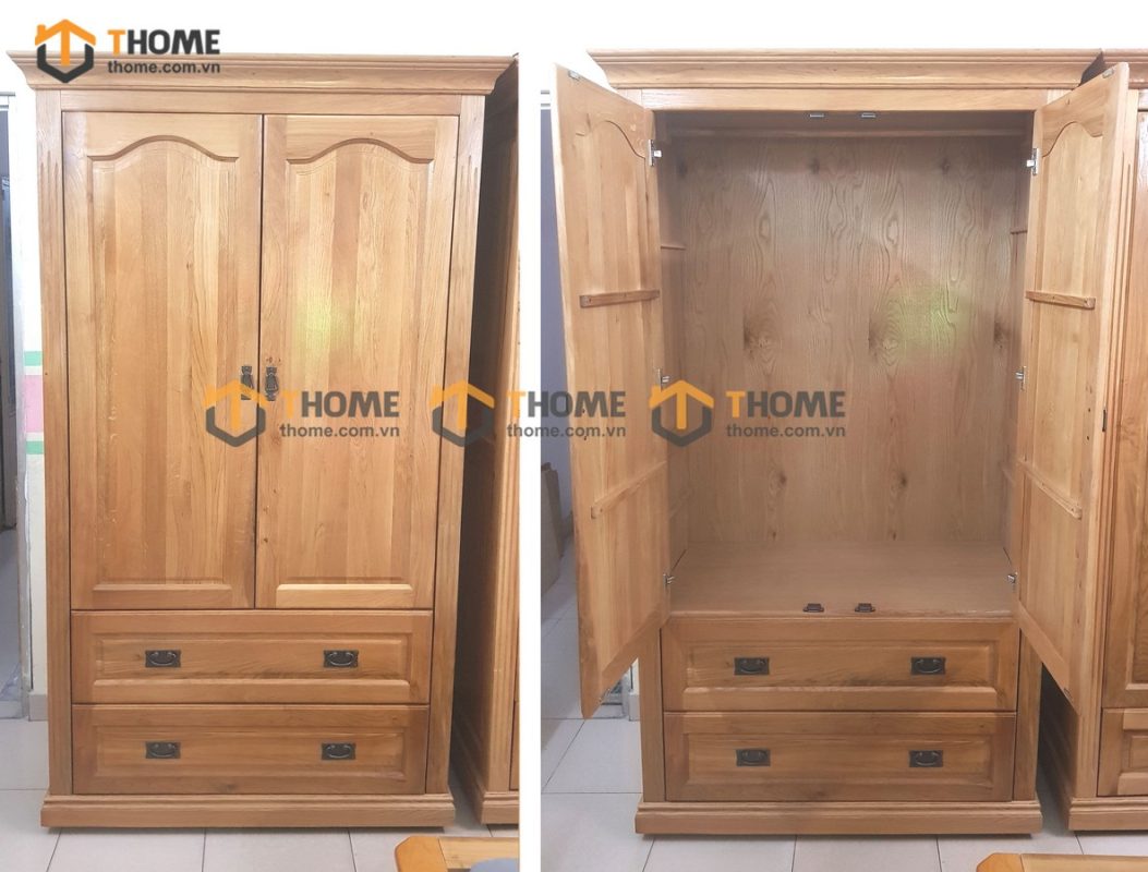 Tủ áo gỗ sồi tự nhiên 2 cánh mở pano TA-32SM