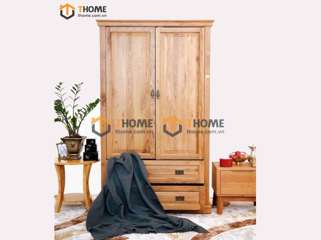 Tủ áo gỗ sồi tự nhiên 2 cánh mở pano TA-32SM