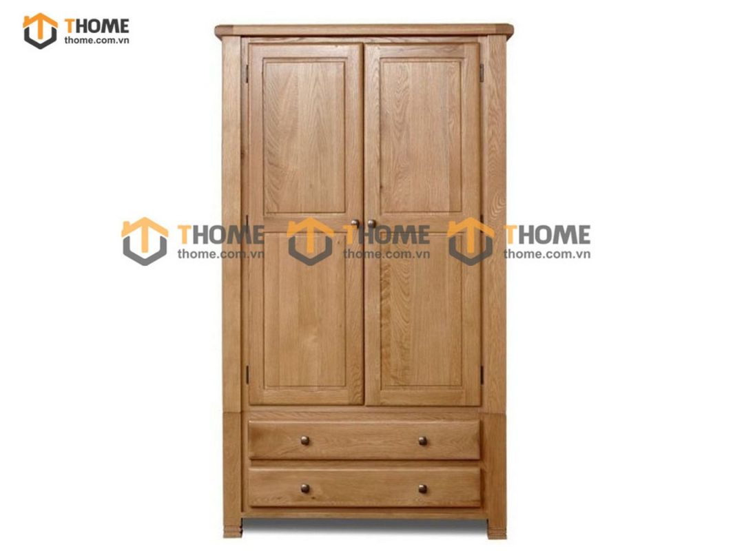 Tủ áo gỗ sồi tự nhiên 2 cánh mở Woodstock màu tự nhiên TA-35SM