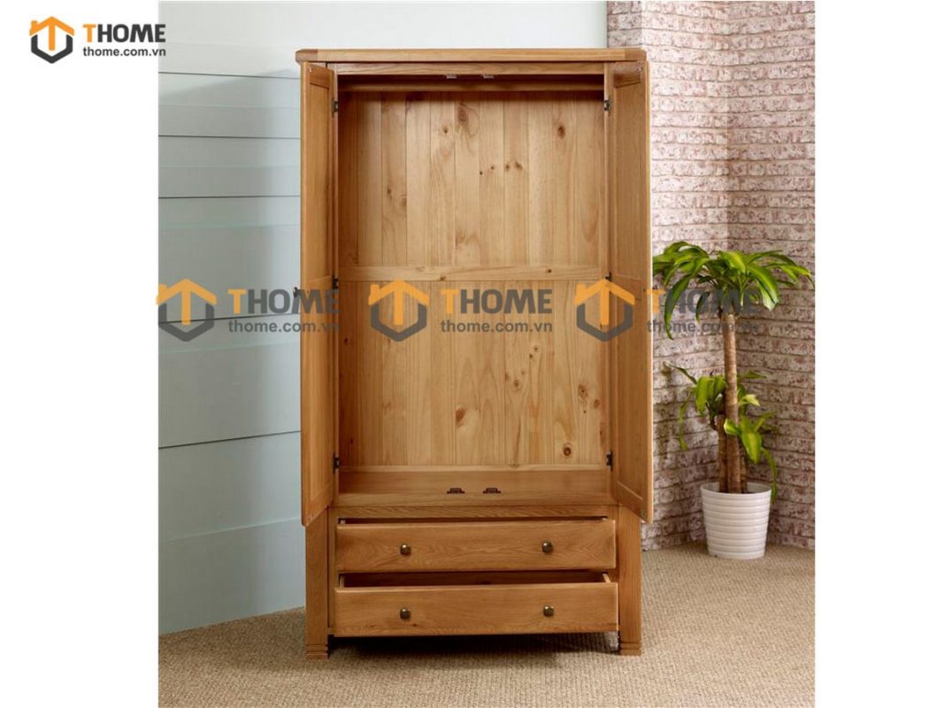 Tủ áo gỗ sồi tự nhiên 2 cánh mở Woodstock màu tự nhiên TA-35SM
