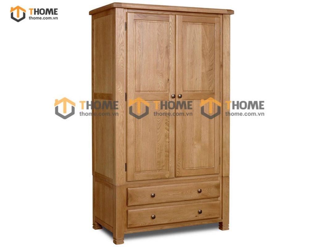 Tủ áo gỗ sồi tự nhiên 2 cánh mở Woodstock màu tự nhiên TA-35SM