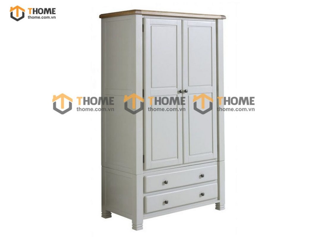 Tủ áo gỗ sồi tự nhiên 2 cánh mở Woodstock màu trắng TA-37SM