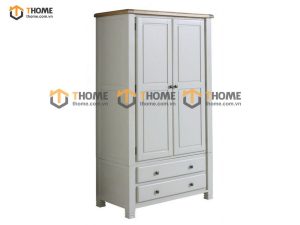 Tủ áo gỗ sồi tự nhiên 2 cánh mở Woodstock màu trắng TA-37SM