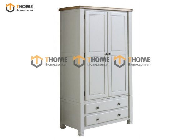 Tủ áo gỗ sồi tự nhiên 2 cánh mở Woodstock màu trắng TA-37SM