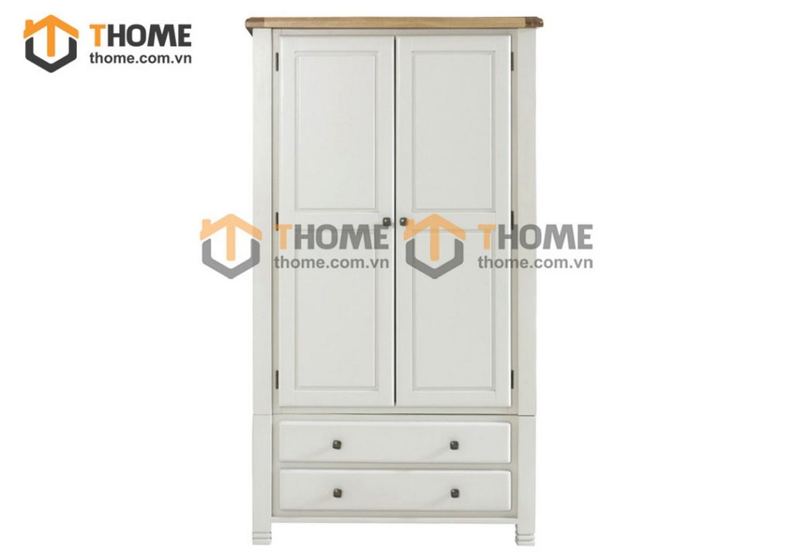 Tủ áo gỗ sồi tự nhiên 2 cánh mở Woodstock màu trắng TA-37SM