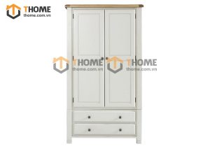 Tủ áo gỗ sồi tự nhiên 2 cánh mở Woodstock màu trắng TA-37SM