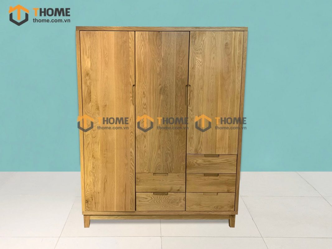 Tủ áo gỗ sồi tự nhiên 3 cánh mở 5 hộc kéo Capri màu tự nhiên TA-09SN