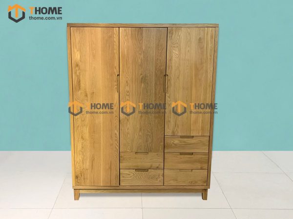 Tủ áo gỗ sồi tự nhiên 3 cánh mở 5 hộc kéo Capri màu tự nhiên TA-09SN