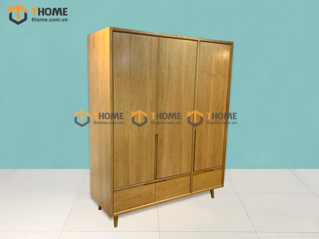 Tủ áo gỗ sồi tự nhiên 3 cánh mở 5 hộc kéo Capri màu tự nhiên TA-09SN
