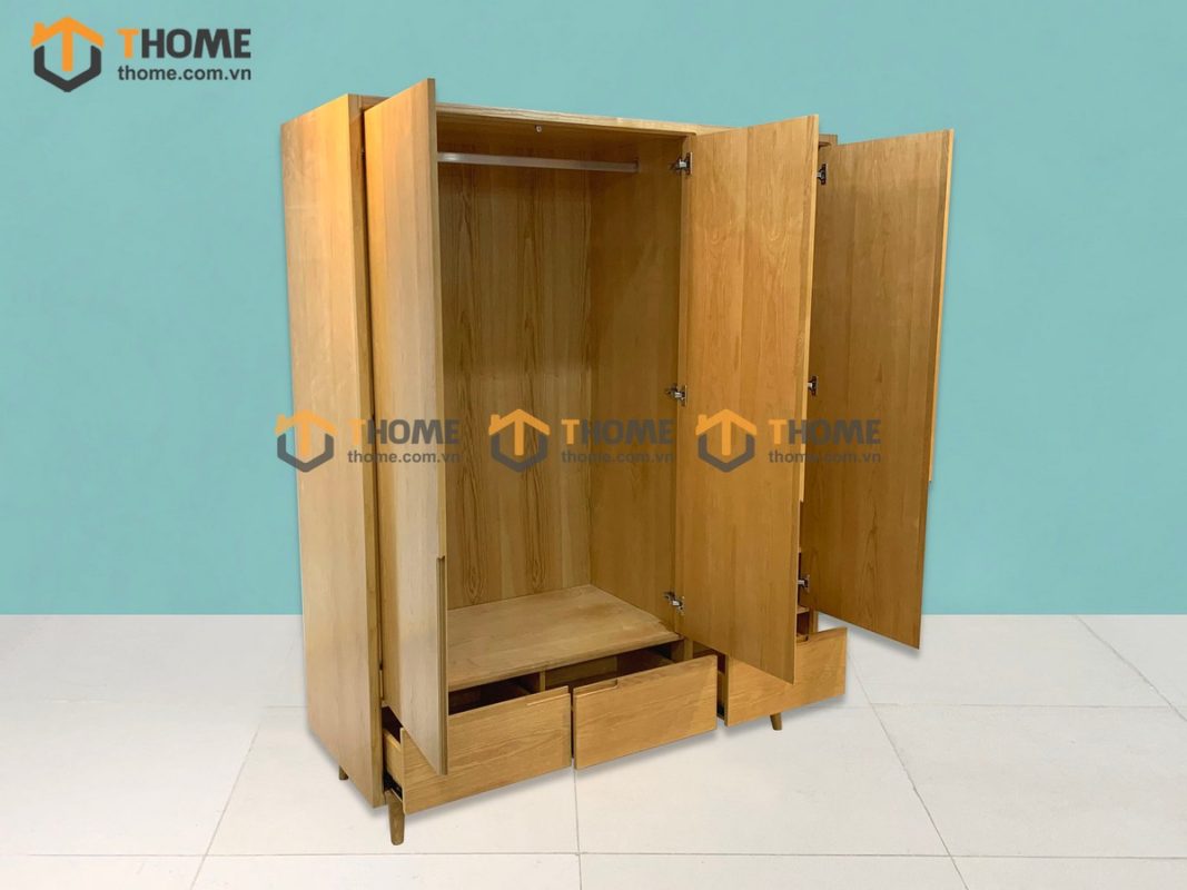 Tủ áo gỗ sồi tự nhiên 3 cánh mở 5 hộc kéo Capri màu tự nhiên TA-09SN
