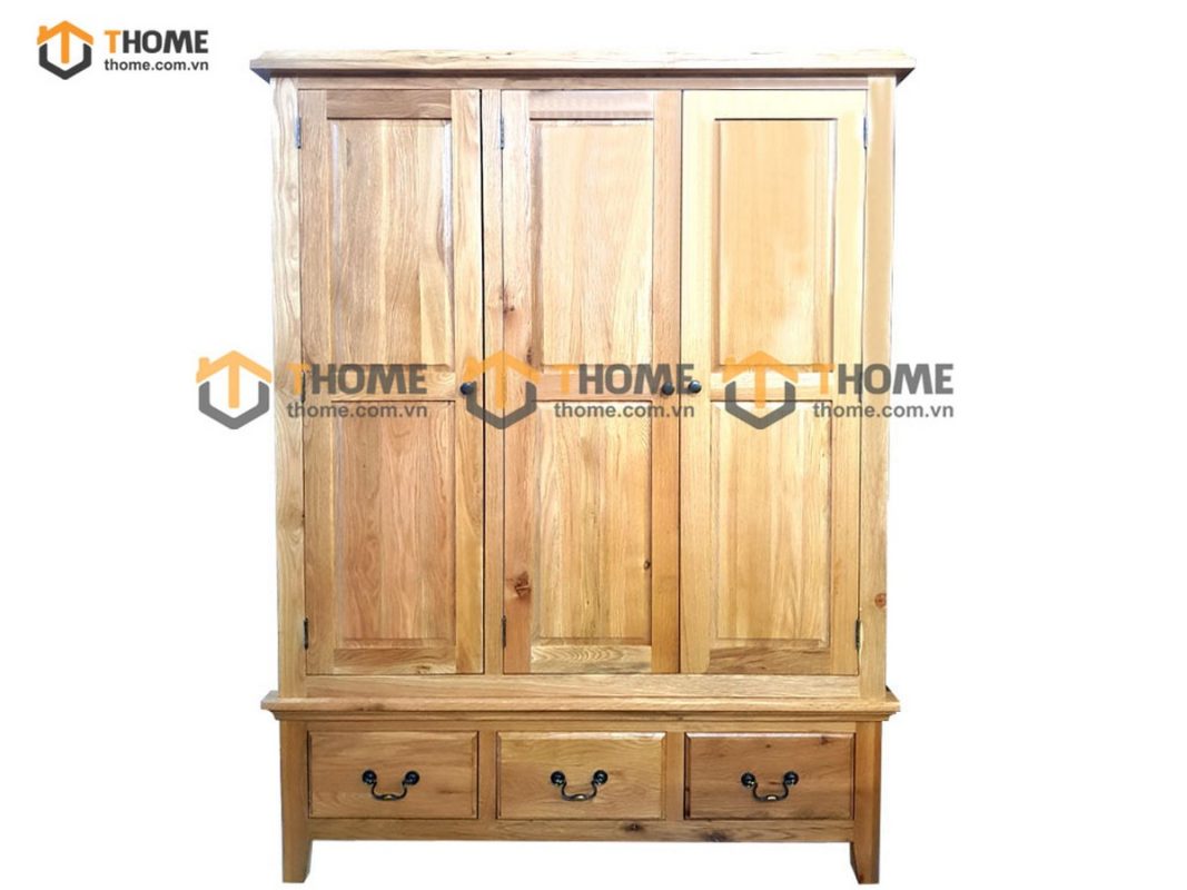 Tủ áo gỗ sồi tự nhiên 3 cánh 3 hộc kéo Harris TA-24SM