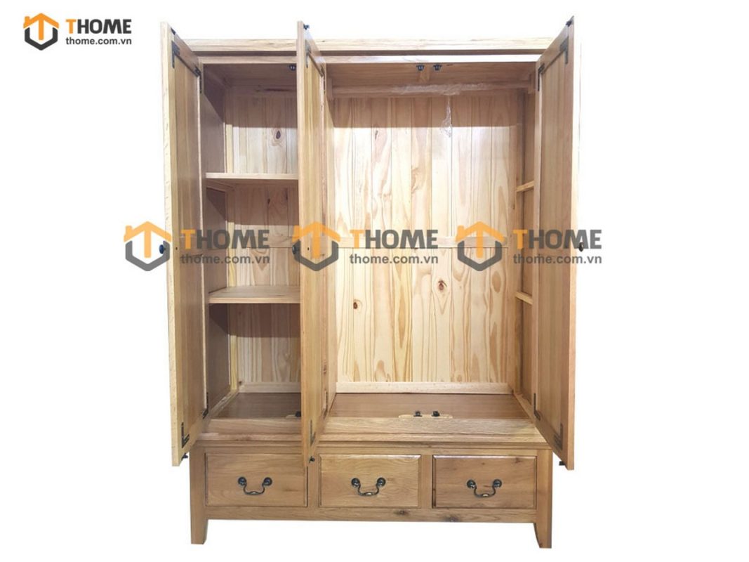 Tủ áo gỗ sồi tự nhiên 3 cánh 3 hộc kéo Harris TA-24SM