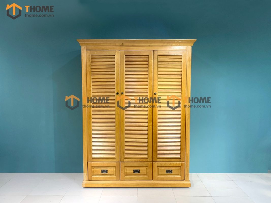 Tủ áo gỗ sồi tự nhiên 3 cánh mở lá sách TA-30SM