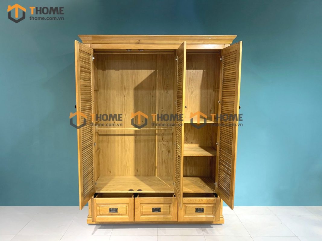 Tủ áo gỗ sồi tự nhiên 3 cánh mở lá sách TA-30SM