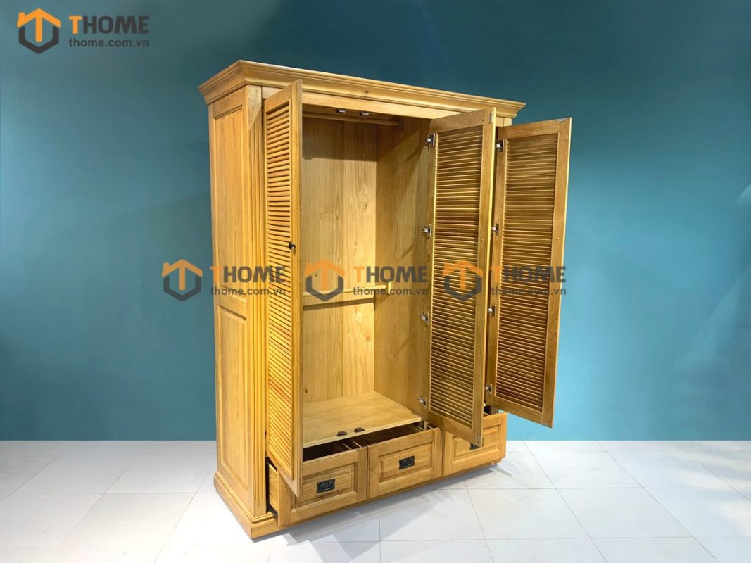 Tủ áo gỗ sồi tự nhiên 3 cánh mở lá sách TA-30SM