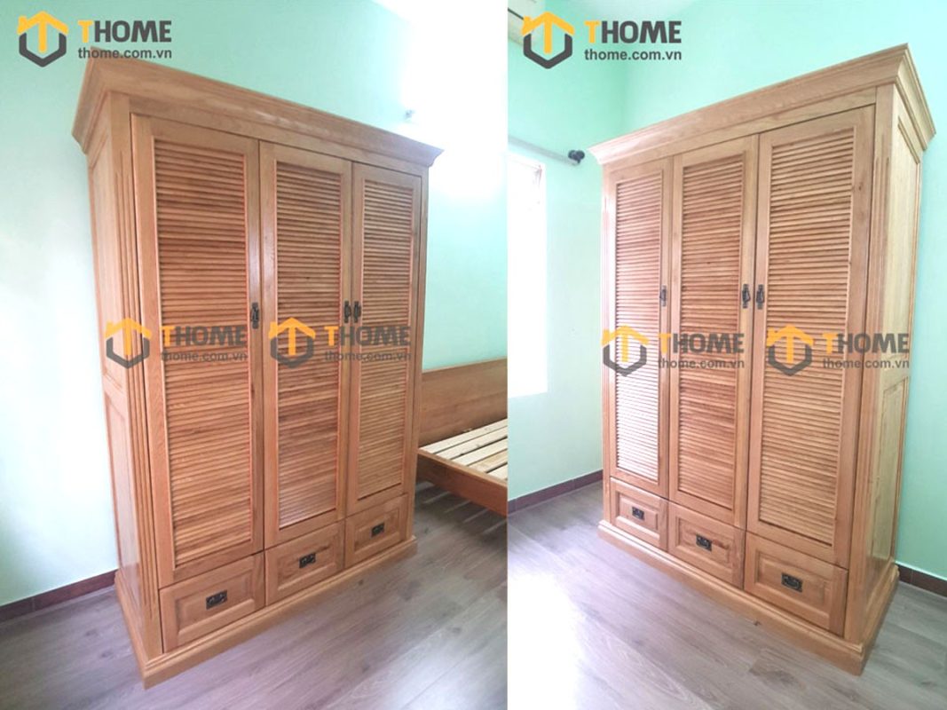 Tủ áo gỗ sồi tự nhiên 3 cánh mở lá sách TA-30SM