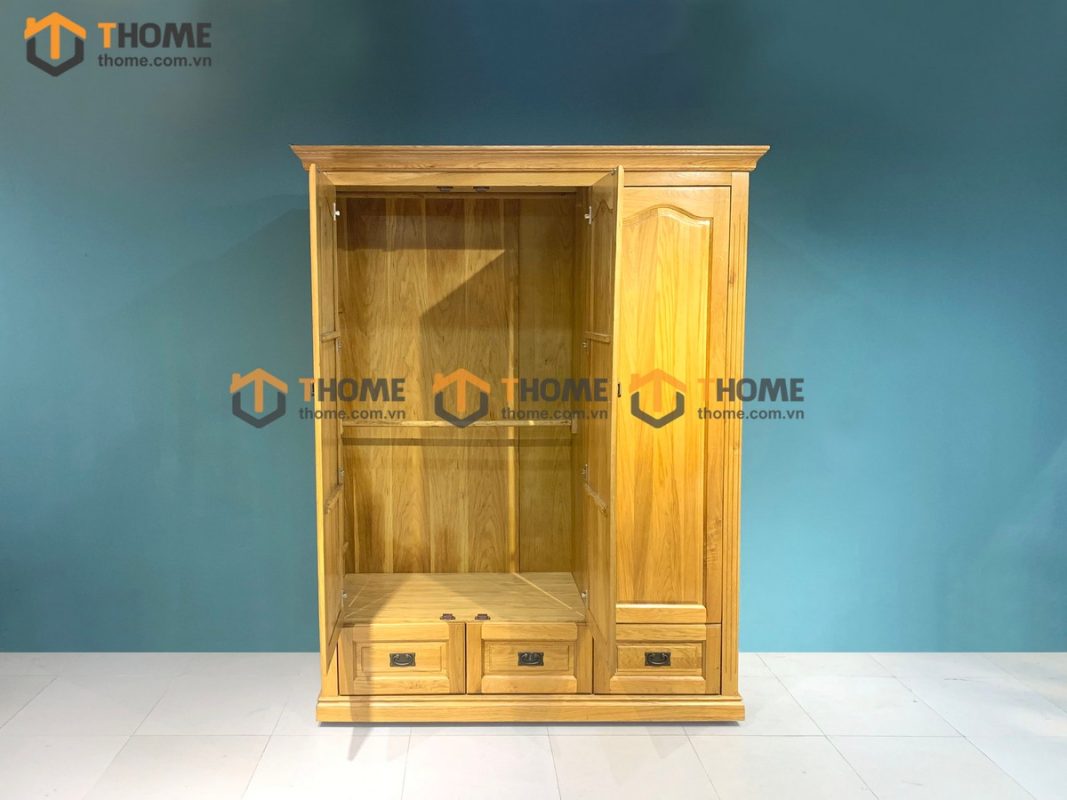Tủ áo gỗ sồi tự nhiên 3 cánh mở pano TA-33SM