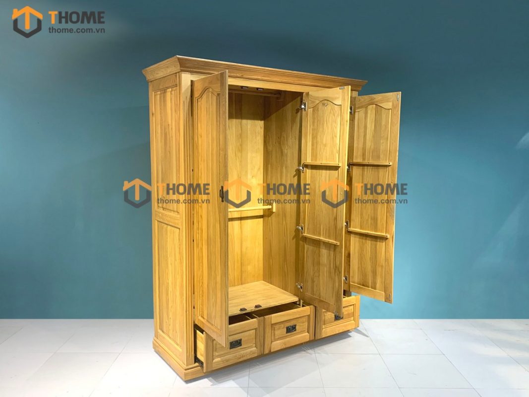 Tủ áo gỗ sồi tự nhiên 3 cánh mở pano TA-33SM