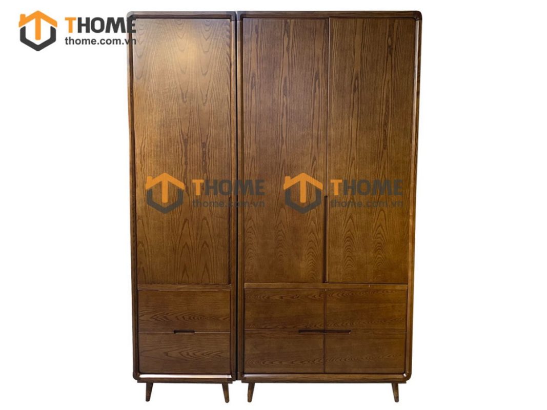 Tủ áo gỗ sồi tự nhiên 3 cánh mở 5 hộc kéo Capri màu óc chó TA-10SN