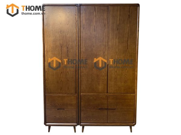 Tủ áo gỗ sồi tự nhiên 3 cánh mở 5 hộc kéo Capri màu óc chó TA-10SN