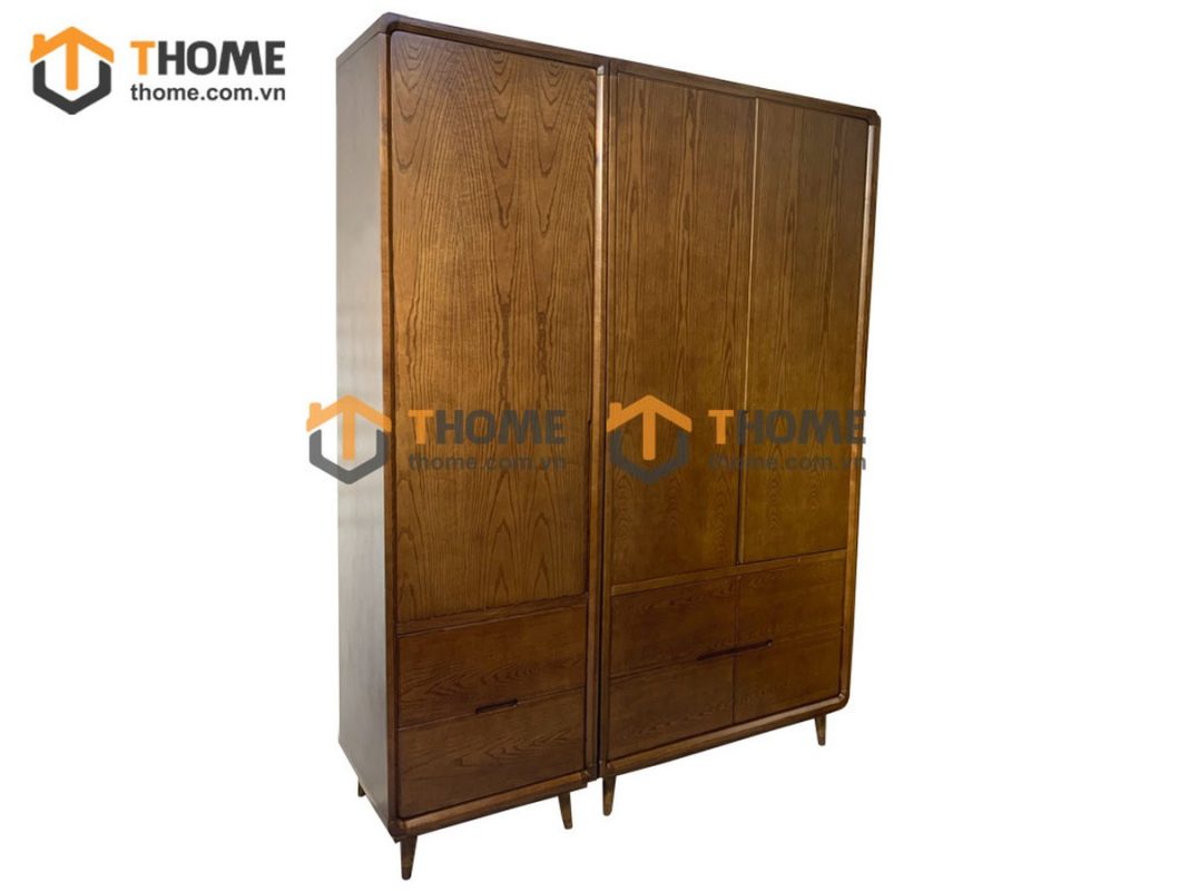 Tủ áo gỗ sồi tự nhiên 3 cánh mở 5 hộc kéo Capri màu óc chó TA-10SN