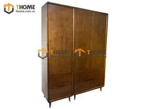 Tủ áo gỗ sồi tự nhiên 3 cánh mở 5 hộc kéo Capri màu óc chó TA-10SN