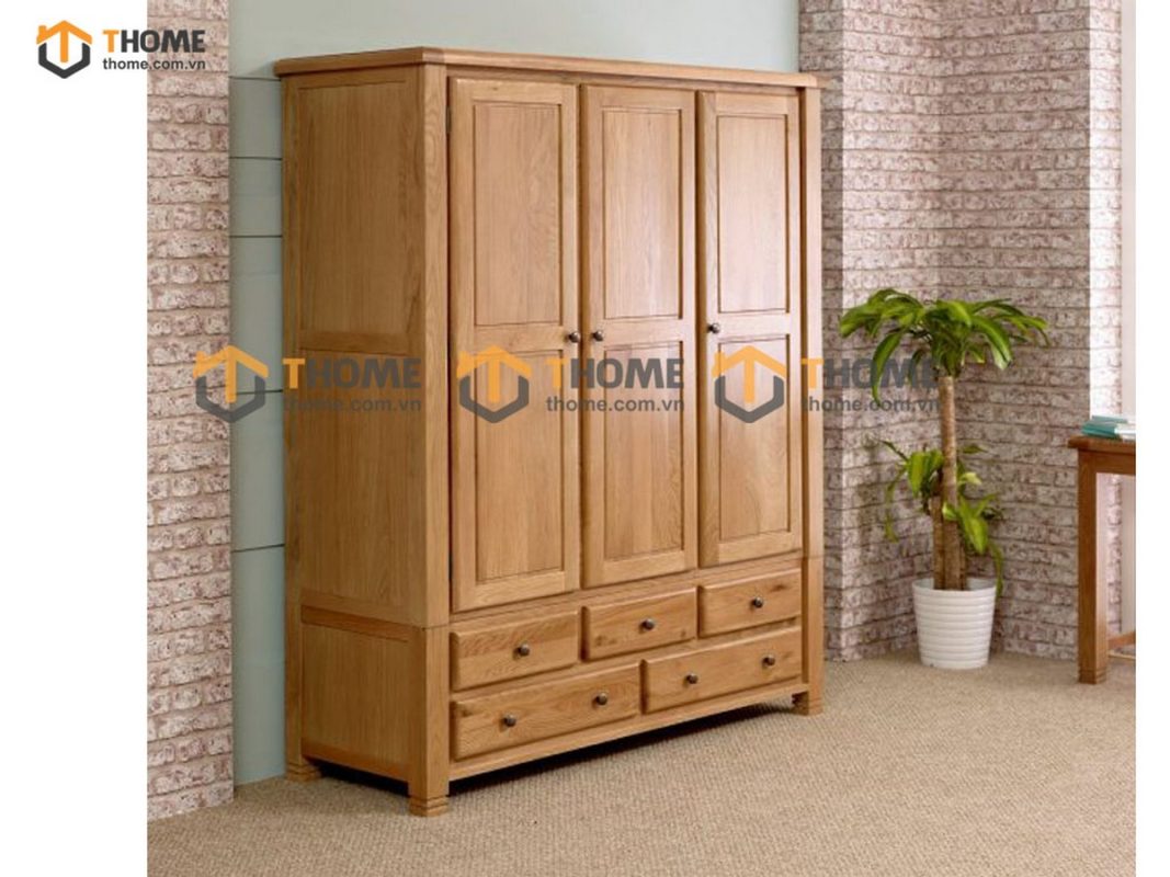 Tủ áo gỗ sồi tự nhiên 3 cánh mở Woodstock màu tự nhiên TA-36SM