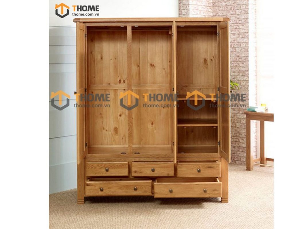 Tủ áo gỗ sồi tự nhiên 3 cánh mở Woodstock màu tự nhiên TA-36SM