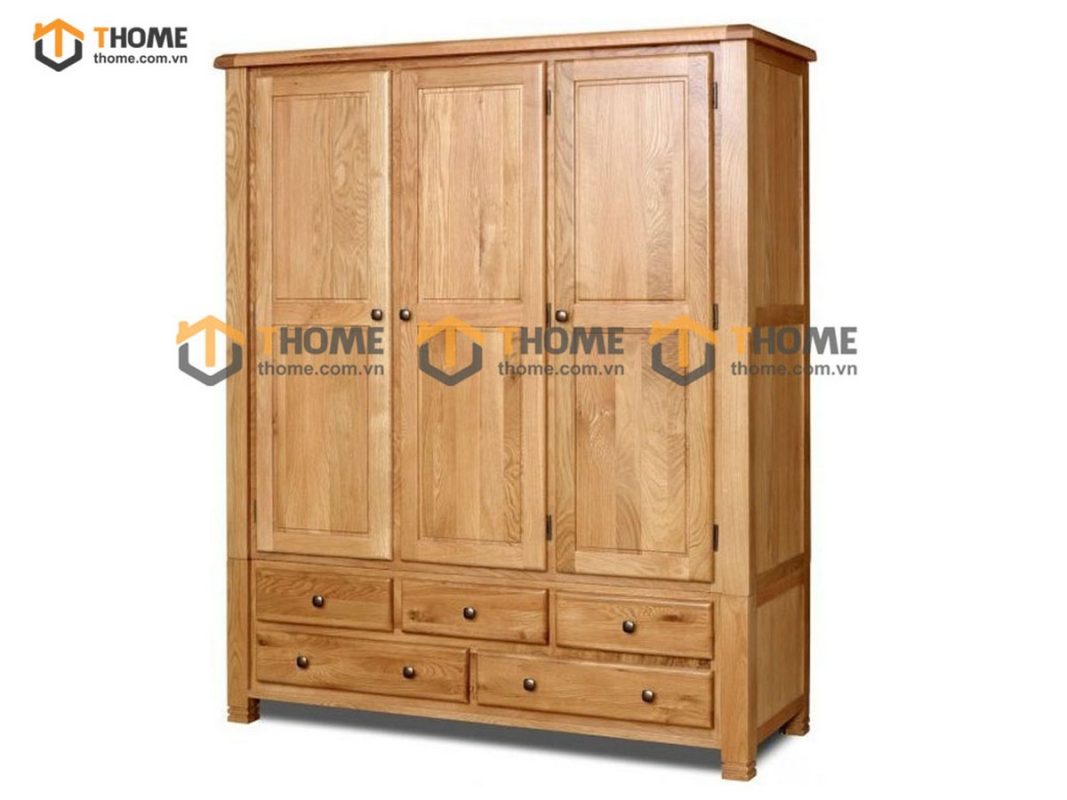 Tủ áo gỗ sồi tự nhiên 3 cánh mở Woodstock màu tự nhiên TA-36SM
