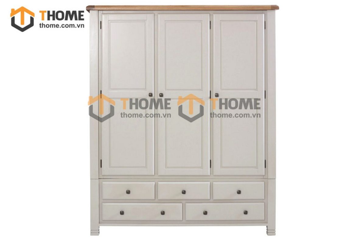Tủ áo gỗ sồi tự nhiên 3 cánh mở Woodstock màu trắng TA-38SM
